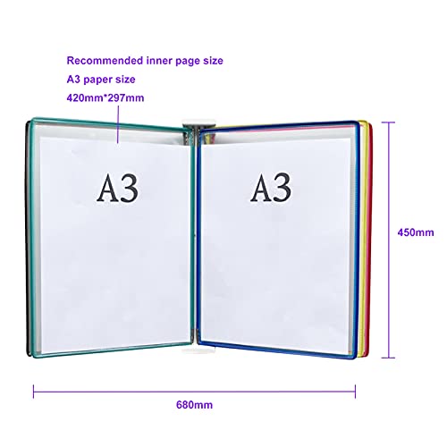 JGSYD Durable Magnetic Wall-Mounted Reference System, 5-Pocket Desk Reference Organizer, A3, Catalog Display Rack For Wall, Suitable For Office And Home Metal Folders,Multi-Colored
