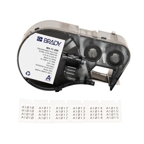 Brady Authentic (M4-11-498) Repositionable Multi-Purpose Vinyl Cloth Labels 0.5" H x 0.75" W Black on White, 220 Labels. for use with the BMP41, BMP51, and M511 Label Printers