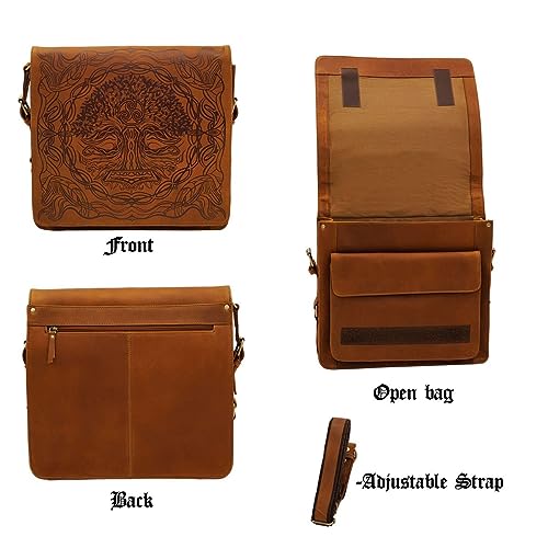 Mythrojan Leather Briefcase Laptop Bag Handmade Vintage Messenger Bag Compact Shoulder Bag Handmade Bags (12.2" x 14.1" x 3.5")
