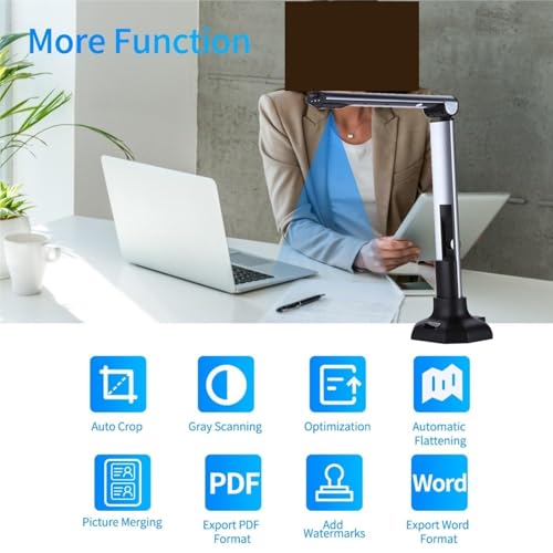 Document Camera, BK52 Portable Book and Document Camera Scanner, A3 HD USB 2.0 Capture with LED Light for ID Cards, Passport, Books, Watermark, Increase Efficiency for Live Demo