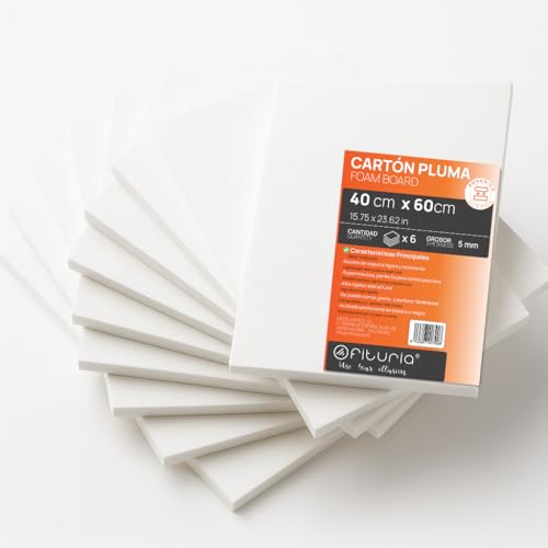 OFITURIA Foam Board, White, Adhesive, 40 x 60 cm, Pack of 6, Expanded Polystyrene Plate, Lightweight and Rigid, Foam Board, Versatile and Cuttable, for Crafts and Models, 5 mm