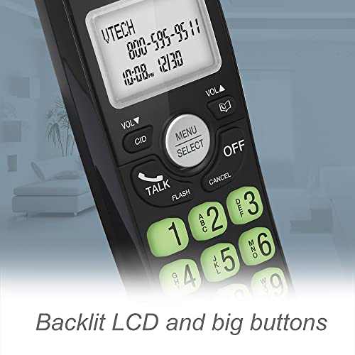 [New] VTech VG134-11 DECT 6.0 Cordless Home Phone with Bluetooth Connection, Digital Answering Machine, Backlit Display,Full Duplex Speakerphone, Caller ID/Call Waiting,1000 ft Range (Black)