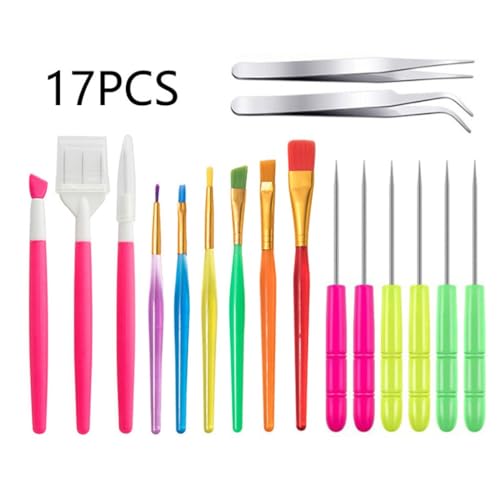 UOHLCX Clay Stone Plastic Tools 17-piece Set Tweezers Engraving Punch Needle Candy Color Graffiti Brush Silicone Pen