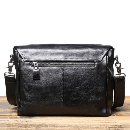 AWMGPDDBTO Briefcases for Men Men's Leather Messenger Bag, Black