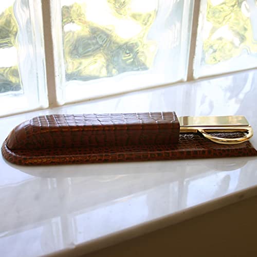 Dacasso Brown Crocodile Embossed Leather Library Set