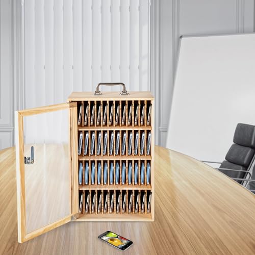 Apexonix Cell Phone Storage Holder Wooden Cell Phone Locker Storage Cabinet Classroom Pocket Chart for Office onference Rooms (48 Slots)