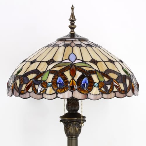 WERFACTORY Tiffany Floor Lamp Serenity Victorian Stained Glass Standing Reading Light 16X16X64 Inches Antique Pole Corner Lamp Decor Bedroom Living Room Home Office S021 Series