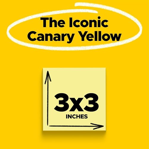Post-it Notes, 3-inch x 3-inch, Canary Collection, 100 Sheet/Pad (654-2700-YW)