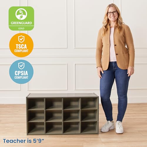 ECR4Kids Streamline 12 Cubby Tray Storage Cabinet, 3x4, Classroom Furniture, Grey Wash