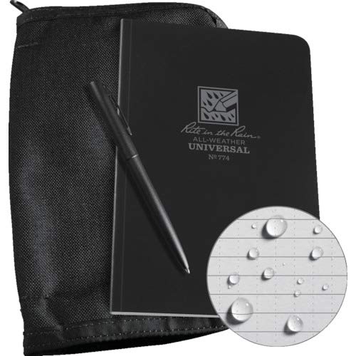Rite in the Rain Weatherproof Bound Book Kit: Black CORDURA® Fabric, 4 5/8" x 7 1/4" Black Notebook, and Weatherproof Pen (No. 774B-KIT)