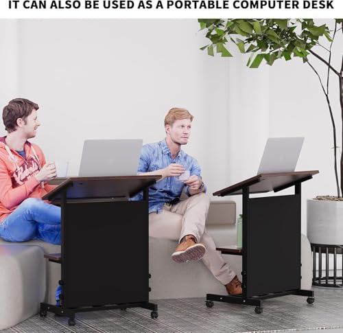 Portable Podium with 7 Adjustable Heights,Podium Stand with Shelf and Cup Holder,Lectern for Seminars,Schools and Conferences (Black)