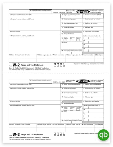W2 Forms 2026 Tax Forms, 6 Part Laser Income Set and W-3 Transmittal - Pack for 50 Employees, Legal W2 Forms Pack Great for QuickBooks and Accounting Software