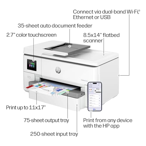 HP OfficeJet Pro 9720 Wide-Format Wireless All-in-One Color Inkjet Printer, Print, scan, Copy, fax up to 11x17, ADF, Duplex Printing Best-for-Office, 3 Month Trial of Instant Ink Included (C2XF9A)