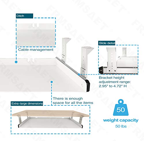 FRMSAET All-Metal 20/24/30 inch Under Desk Keyboard Tray (24 inch, White)