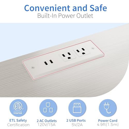 METYERRY Under Desk Printer Stand with Power Outlet, Adjustable Shelf,White
