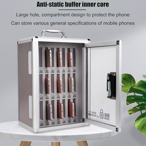 Aluminum Alloy Pocket Chart Cell Phones Storage Cabinet, Cell Phone Holder Desktop Organizer Storage Box for Classroom Office, Cell Phone Locker Box with Door Locks and Keys