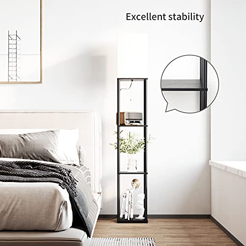 SUNMORY Floor Lamp with Shelves, Standing Lamps for Living Room, Black