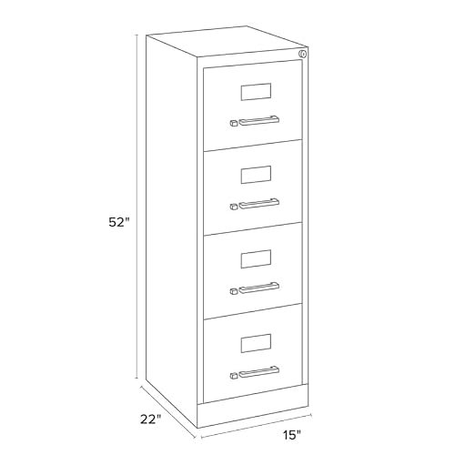 Scranton & Co 4-Drawer Metal Vertical Filing Cabinet, 22 in Depth, Black Finish, Letter Width, Durable Steel Construction, Locking Mechanism, Compact Design for Office or Home Workspace Storage