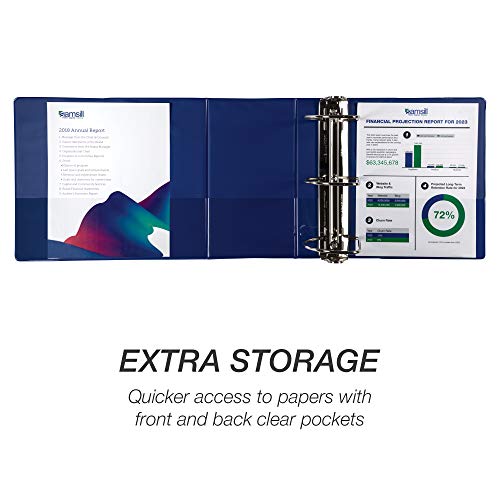 Samsill Durable 6 inch 3 Ring Binder, Locking D Ring Binder, Customizable Clear View Cover, Blue, Holds 1225 Pages