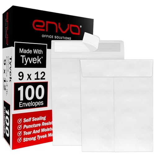 9 x 12 Envelopes, Tyvek Envelopes 9x12, Catalog Envelopes 9x12, Self Sealing Closure, Tyvek Material, 14 lb., Puncture, Tear & Moisture Resistant (100 Pack)