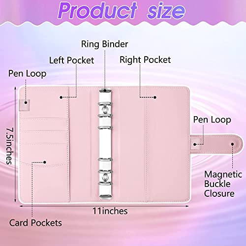 QERTYHKK 4 Pieces A6 Notebook Binder Cover, Refillable 6 Planner Journal Organizers with Magnetic Buckle Closure for Filler Paper