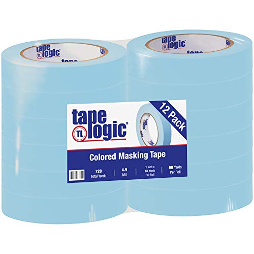 Aviditi Tape Logic 1 Inch x 60 Yards, General Purpose Colored Masking Tape, Light Blue (Pack of 12) - Great for Home, Office, Arts, Crafts, DIY, Labeling and Coding