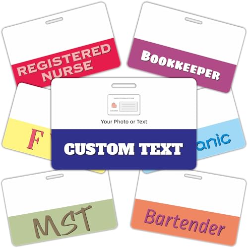 Custom Badge Buddy - 50 Pack, ID Horizontal - Multiple Colors and Fonts, Personalized Print On Both Sides Durable and Water Resistant Ideal for Teachers, Nurses, Doctors, Healthcare