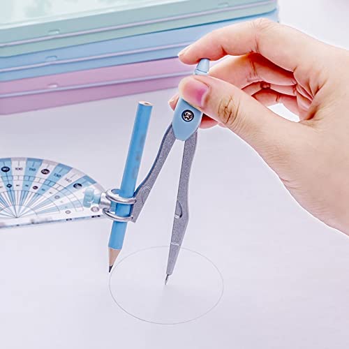 FENOKD Circular Gauge Set Geometry Kit 8 Piece Math Tool Kit with Compasses Protractor Pencil Eraser Sharpener Triangle 6In Ruler Storage Box Circle Gauge Set (Blue)，Blue