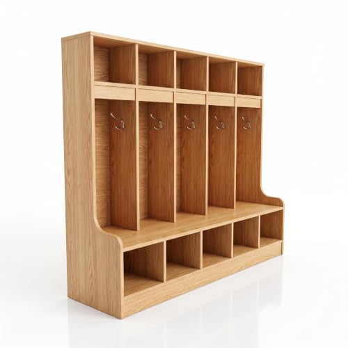 Aptliton Freestanding Kids Coat Locker, 5-Cubby Wooden Storage Organizer