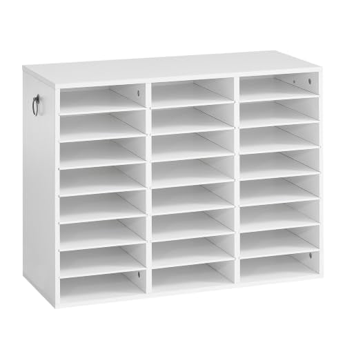 VEVOR Wood Literature Organizer 24 Compartments Office Mailboxes White | Countertop Literature Sorter for Files Documents Papers, with Adjustable Shelves, for Office, Home, Classroom Organization
