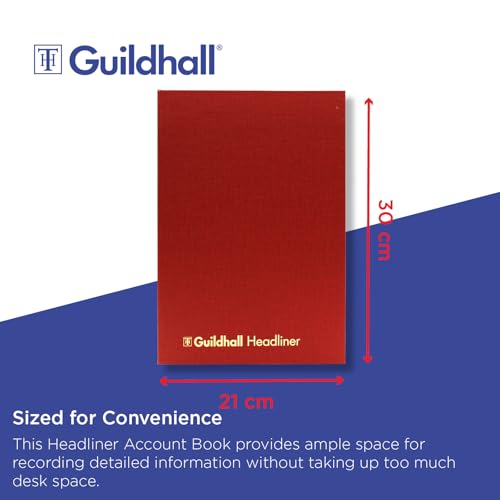 Exacompta - Ref 38/12Z - Guildhall - Headliner Case Bound Hardback Account Book, 298 x 203mm, 12 Cash Column, 80 Pages, Tamper-Proof, Precision Ruled 95gsm Ledger Paper - Burgundy