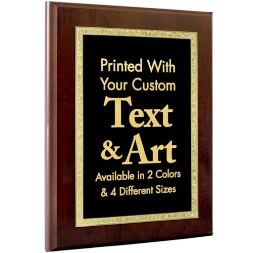 Award Plaque, Wooden Frame with Gold Border, Red, Black Or Blue Background wiht Gold Engraving. Customizable Text and Artwork (Black with Gold, 9 x 12")