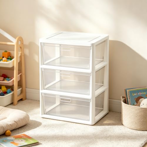 PLODVXB 3‑Drawer Plastic Rolling Storage Cart, White