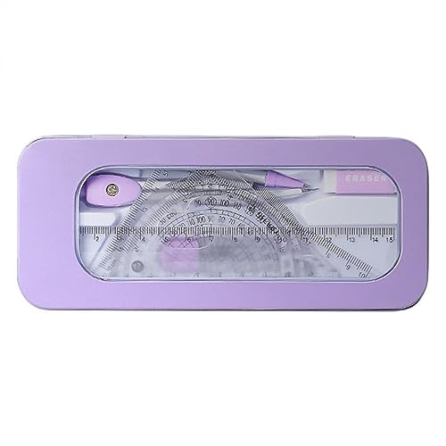 Mathematical Geometry Set 7 Pieces Math Geometry Kit Set Student Supplies School Geometry Set Including Ruler, Protractor, Compass, Lead Lead, Window Box and Eraser etc Ruler Compass Set(Purple)