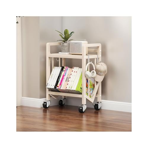 Book Carts with Wheels, Library Rolling Book Cart 2/3/4/5 Tier Movable Bookshelf Mobile Large Capacity L-Shaped Carbon Steel Organizer Rack for Office, Home, Classroom(White,2 Tiers-19.7x9.8x20.9in)