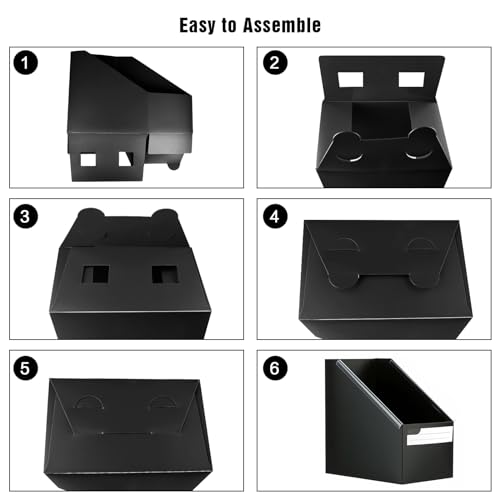 VRFTGHYJU 3 Pack Foldable Plastic Magazine File Holder - A4 Document Organiser with Labels,(Black)