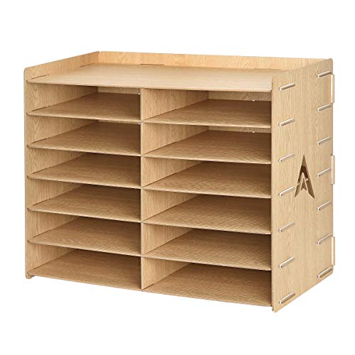 Adir Wood Paper Storage Organizer - Construction Paper Storage - Vertical File Mail Sorter - A Stylish Look for Home, Office, Classroom and More - Wood Grain (12 Compartment)