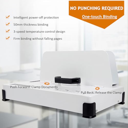 Naturalpowev Thermal Binding Machine Thermal Book Binder Electric Hot Melt Bookbinding Machine 1-50MM Binding Thickness 500 Sheets for A3 A4 A5 A6 Document Invoice Contract