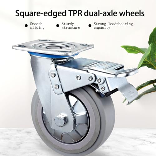 Mavvilo Heavy-Duty Swivel Caster Wheels 4-Inch Industrial Office Wheels with Brake Durable Furniture Rollers for Legs Thick Base High Load Capacity Perfect for Mobility,Fixed and Braked-4In