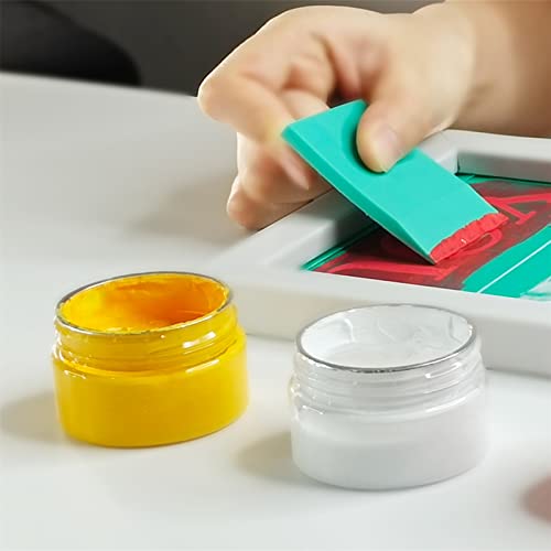 30pcs Art Craft Project Kit with 12 Jars Chalk Paste Paint, 13pcs Sponge Brush Paint Tool, 3pcs Screen Print Squeegee and 2pcs Wood Slice, Adhesive Stencil Paint on Wood, Fabric, Cup, DIY Home Decor