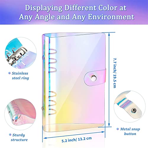 ONMYJFD A6 Rainbow Soft PVC Notebook Cover Planner Budget Binder Organizer with 12 Categories Zipper Binder Envelopes for Bill Planner(Black)