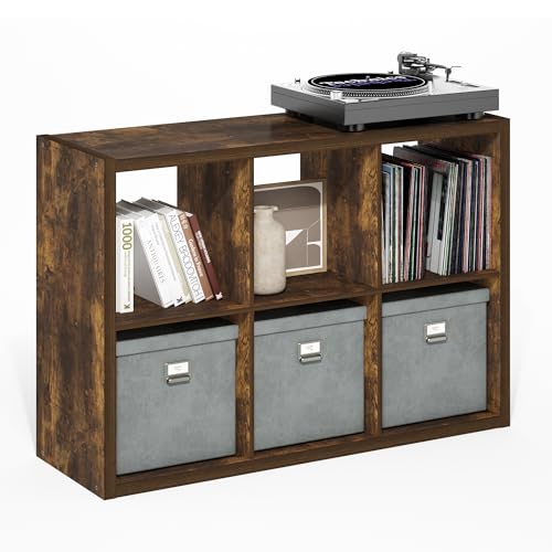 Furinno Cubicle 6-Cube Book Shelf, Extra Thick Frame Bookshelf, Amber Pine