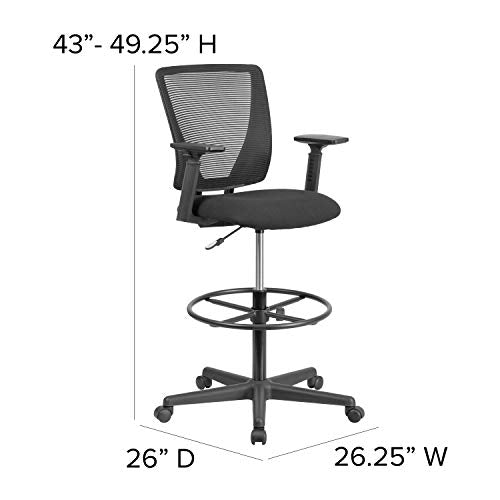 BizChair Ergonomic Mid-Back Mesh Drafting Chair with Adjustable Foot Ring and Arms