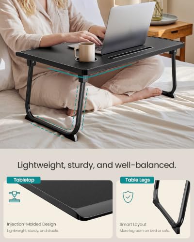 SONGMICS Foldable Lap Desk, Portable Bed Desk Table Tray w/Cup Holder Tray