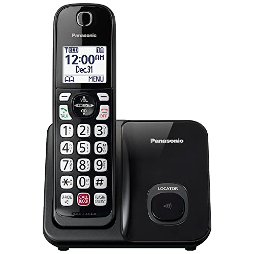 Panasonic Cordless Phone with Advanced Call Block, Bilingual Caller ID, Easy to Read Large High-Contrast Display, Expandable System with 1 Handset, KX-TGD810B (Black)