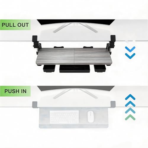 TECLUK Keyboard Tray Under Desk with Drawer,26.77" X 11.81" (Grey)