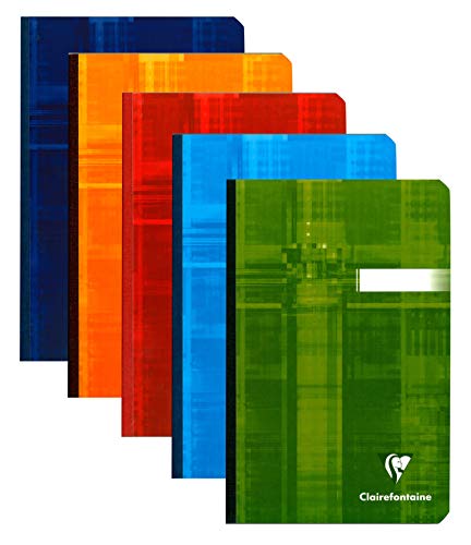 Clairefontaine 9606C Lot de 5 Carnets Brochures Dos Toilé - 11x17cm - 192 Pages Lignées - Papier Blanc 90 g - Couverture Carte Pelliculée - Couleurs Aléatoires
