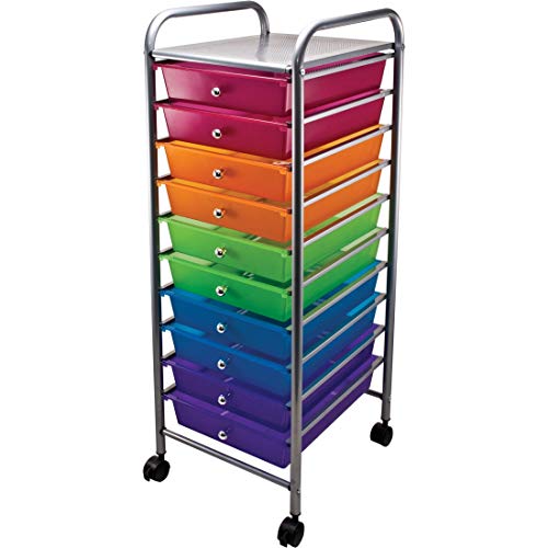 Advantus 10 Drawer Rolling Storage Cart, Multicolor Drawers