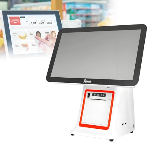 15.6 Inch Dual Touch Screen Cash Register, All-in-One Smart POS System with Built-in Receipt Printer, 8GB RAM 128G SSD for Retail, Catering & Hospitality White-Singlescreen