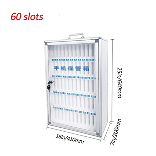 Aluminum Alloy Pocket Chart Cell Phones Storage Cabinet for Cell Phones,Wall-Mounted with A Locked,Can Be Carried by Hand for Office Classroom Factory (Color : Silver, Size : 60)
